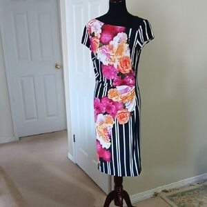 Joseph Ribkoff Black and White Floral Midi Dress